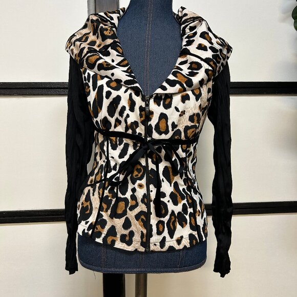 Alberto Makali Leopard Print Light Jacket, Size Small, Zip Front & Tie String - Picture 1 of 5
